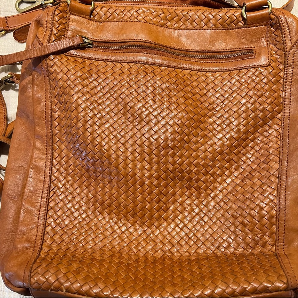 Italian Brown leather Woven 3 way convertible Bag